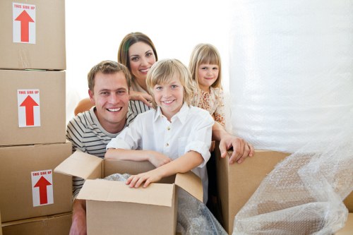 Prepared moving boxes and furniture in a Chiswick property